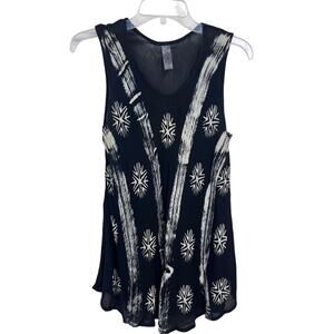 India Boutique Black White Boho Flowy Rayon Tank Top One Size